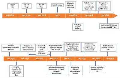 Case Report: A Case of Pituitary Carcinoma Treated With Sequential Dual Immunotherapy and Vascular Endothelial Growth Factor Inhibition Therapy